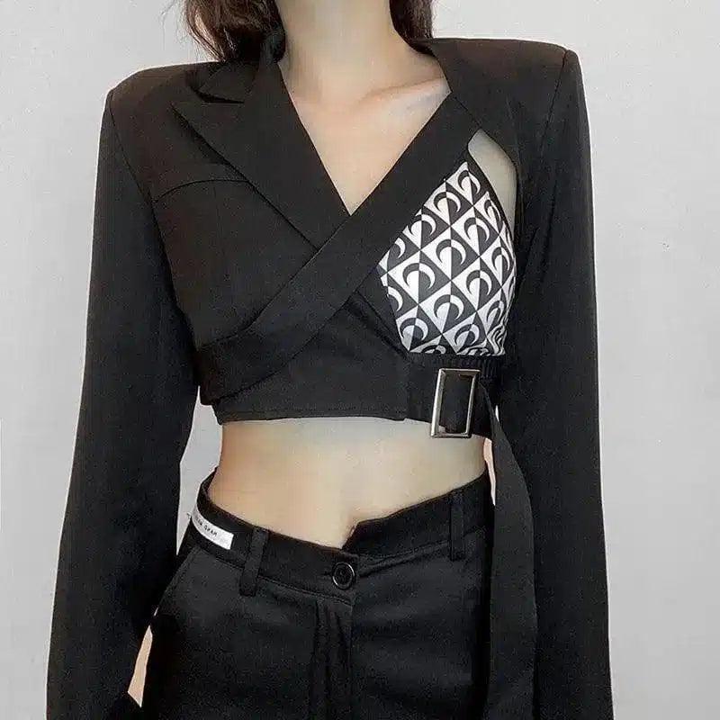 Women's Asymmetrical Cropped Blazer-1