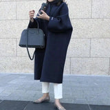 Women's Solid Color Straight Long Coat-Dark Blue-4