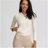 Womens Fitted Zip-Up Casual Jacket-White-2