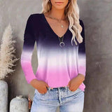 Women's V-Neck Gradient Casual Top-Pink-1