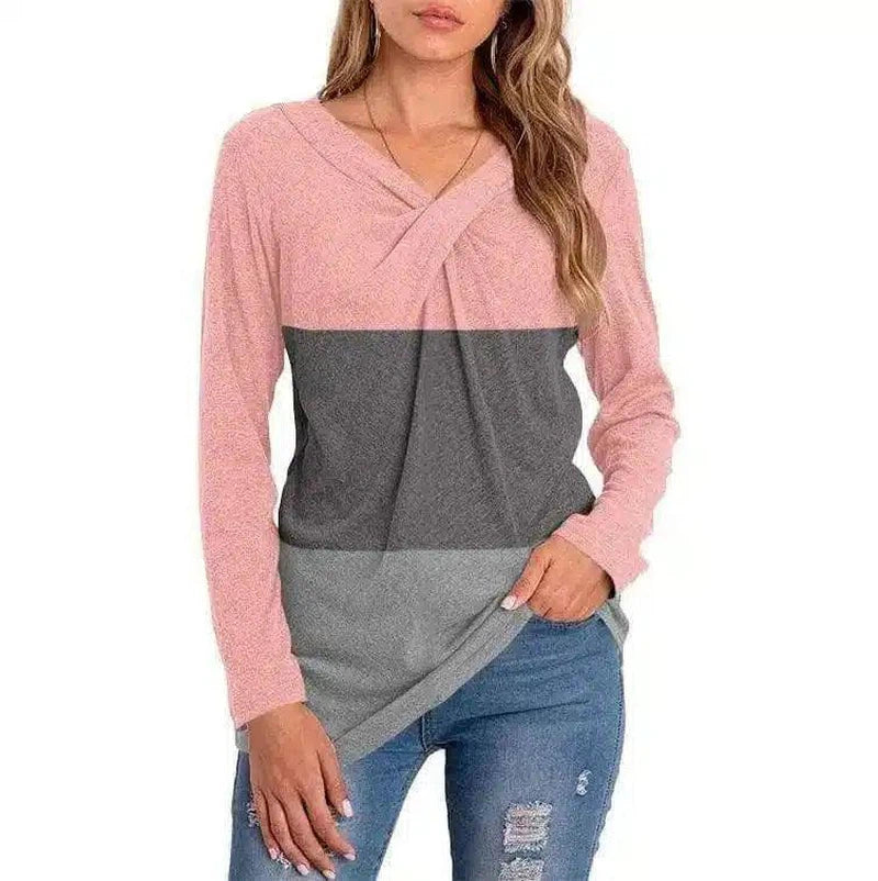 Women's Long Sleeve Crossover Top-Pink-1