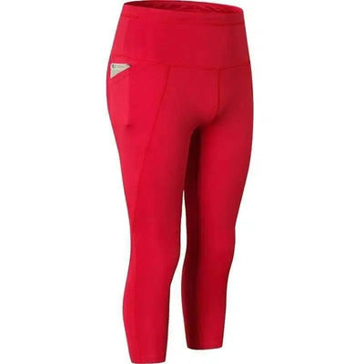 Women's Yoga Capri Pants Pocket-Red-1