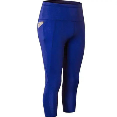 Women's Yoga Capri Pants Pocket-Blue-2