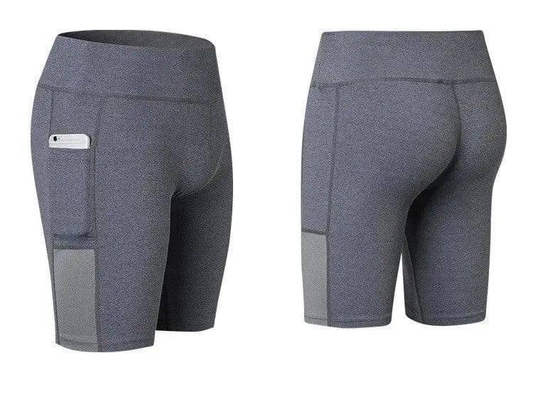 Women's Yoga Shorts Side Pockets Fitness Running Elastic-Gray-16