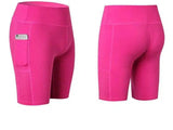 Women's Yoga Shorts Side Pockets Fitness Running Elastic-RoseRed-34