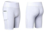 Women's Yoga Shorts Side Pockets Fitness Running Elastic-White-40