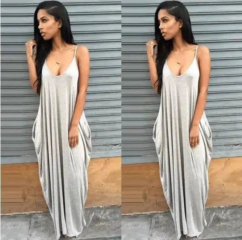 Women Summer Dress 2019 Casual Long Dresses Plus Size-Silver-38