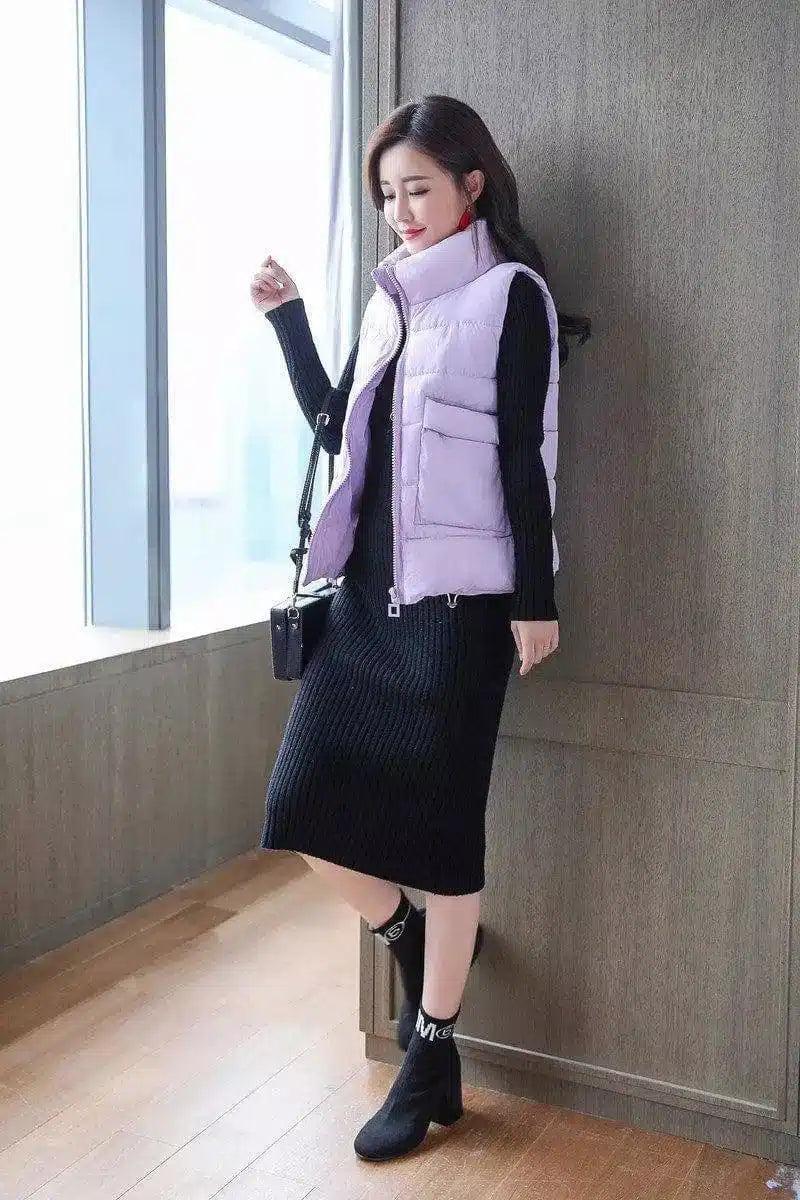 Zipper Fashion Stitching Temperament Fashion Leisure Pocket-Light purple-5