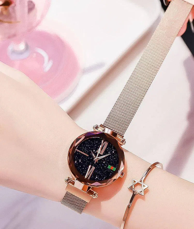 Luxury Women Watches Ladies Clock Magnet Buckle Starry Diamond Geometric Surface Quartz Wristwatch-3