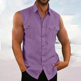 Men's Casual Solid Color Sleeveless Shirt-Purple-2