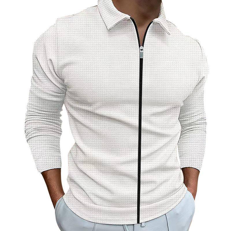 Men's Clothing Waffle Style Zipped Lapel Jacket Outdoor-White-6