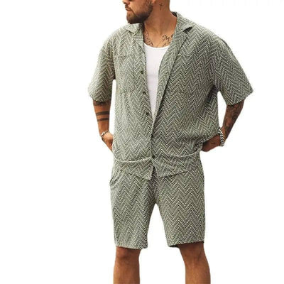 Men's Lapel Loose Printed Vacation Two-Piece Suit-4