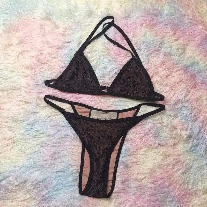 Embroidered Tie Neck Bikini-A-1