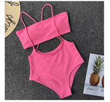 Ms. Split Swimsuit Sexy Solid Color Irregular Bib Bikini-Pink-2