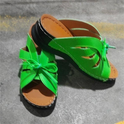 New Roman Shoes For Women Lace-up Platform Wedges Sandals-Green-7