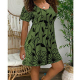 New Spring & Summer Short-Sleeved Women's Dress-Green-2