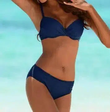 Non-collective swimsuit bikini multicolor solid color-Darkblue-4