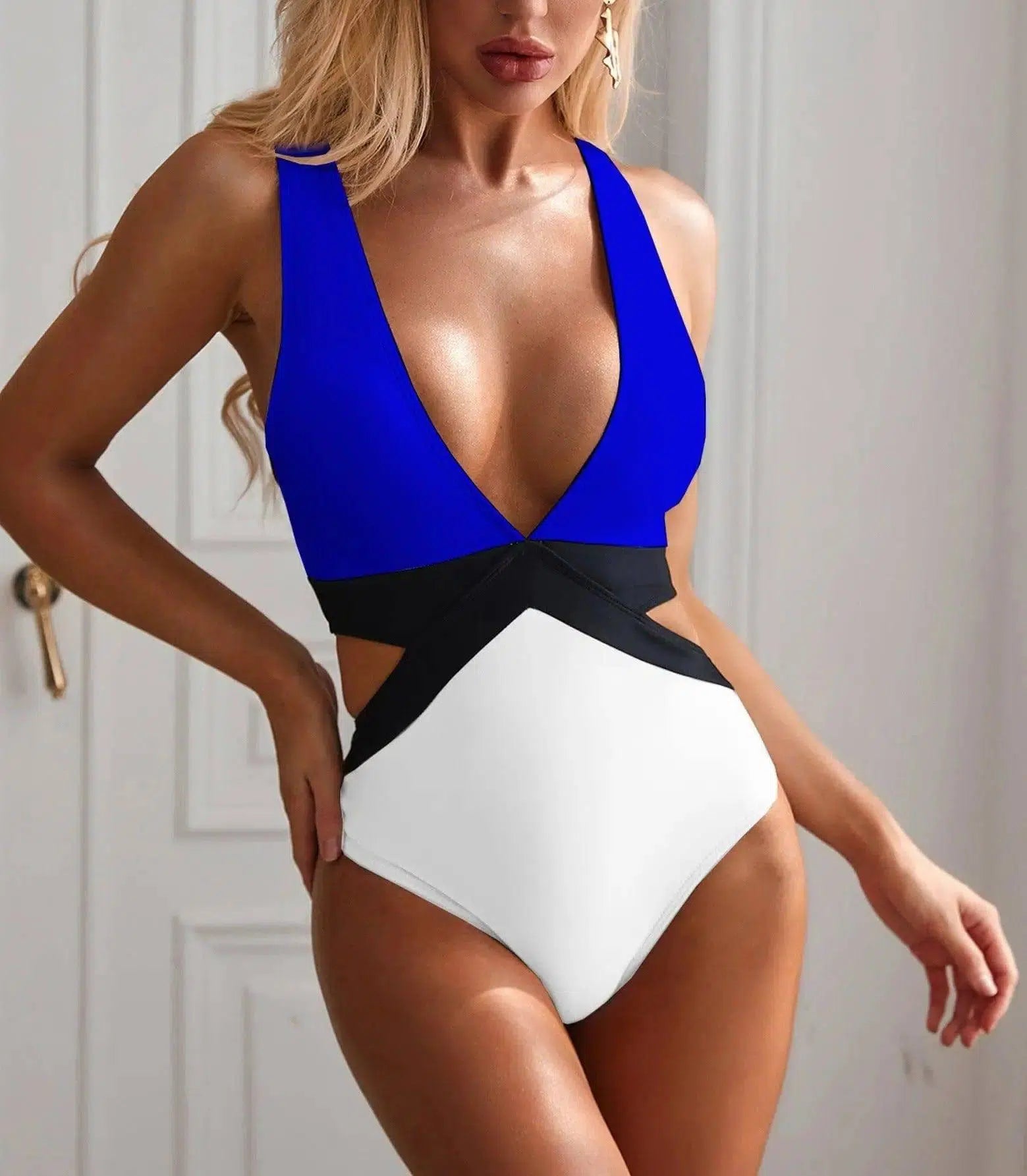 One-piece bikini-BlueWhite-7