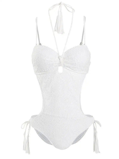 One-piece Bikini Cover Belly Hot Spring Swimsuit-White-2