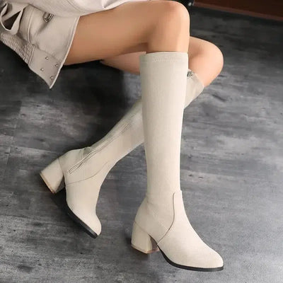 Over The Knee Elastic Boots Women Round Toe Fashion Boots-White-5