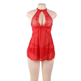 Oversized Lingerie Halter Suspender Nightdress-Red-2