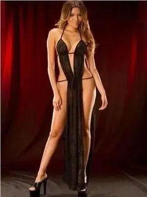 Pajamas Sexy Long Dress Halter Sexy Lingerie Black And White-Black-2