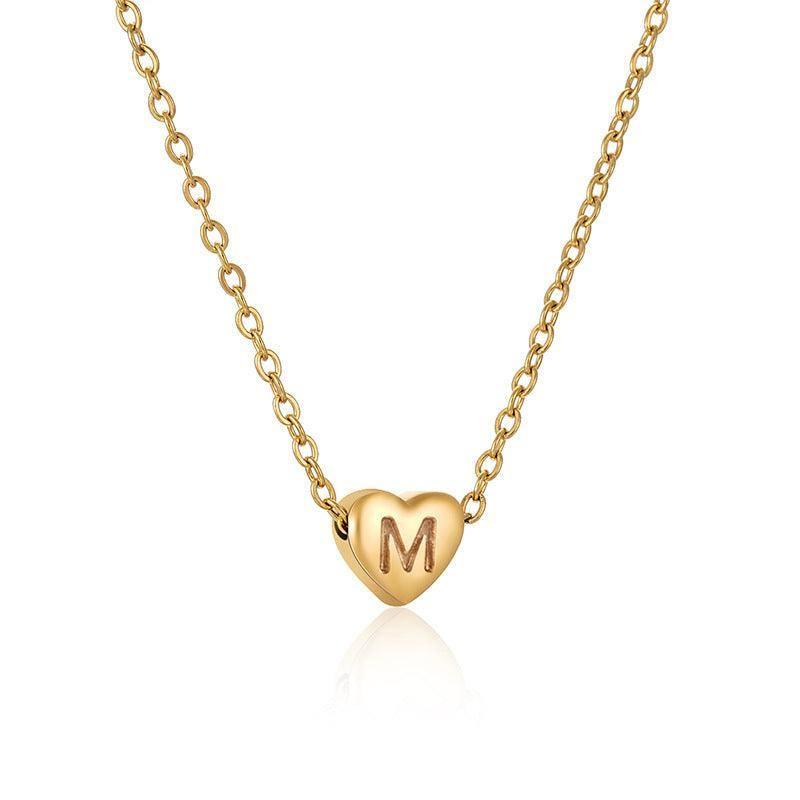 Personalized Gold Heart Initial Necklaces-M-10