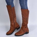 Plus Size Flat Zipper Women Boots-Brown-2