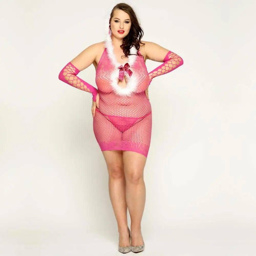 Plus Size Sexy Lingerie Christmas Cosplay-Pink-2