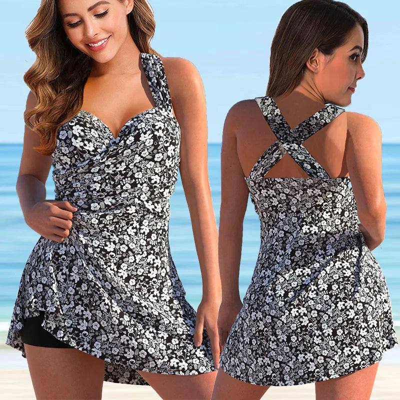 Plus Size Two Pieces Swimsuits Swimwear Women Flower Print-9