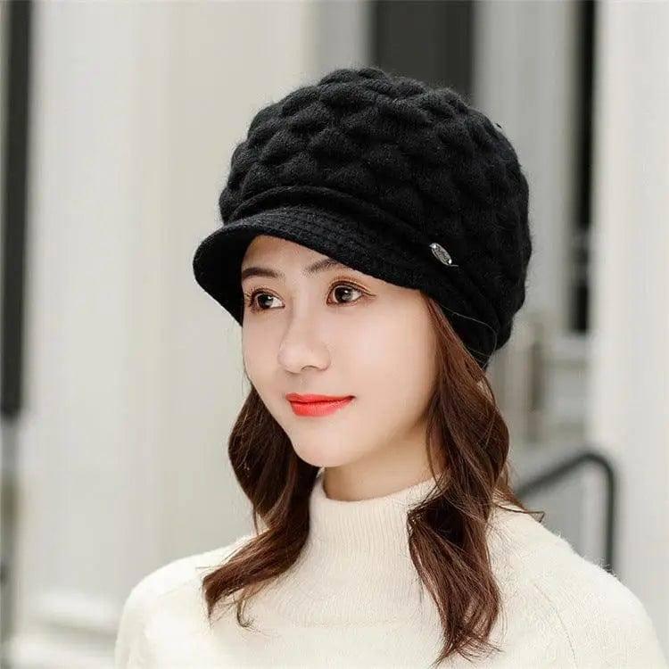 Plush thick warm ear protection scarf hat-Black-4