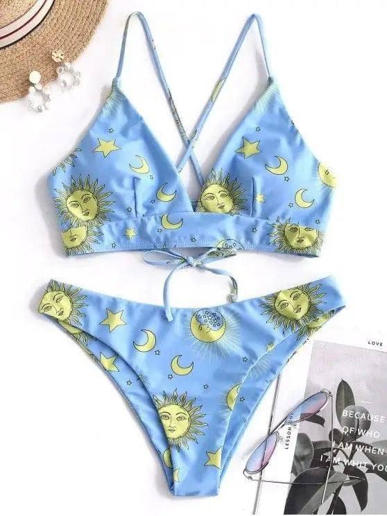 Printed Swimwear Flower Triangle Cup Strap Split High Cut-1