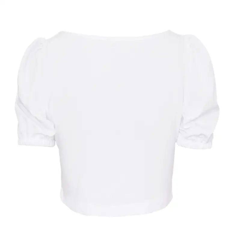 Puff Sleeve Collar Buttoned Crop Top-5