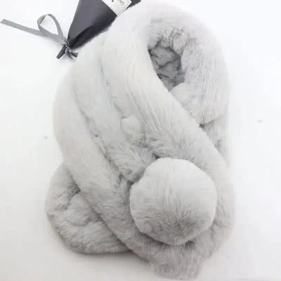 Rabbit Fur Scarf Female Winter Korean-Light Grey-8