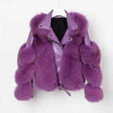 Real fur grass motorcycle fox coat-Purple-4