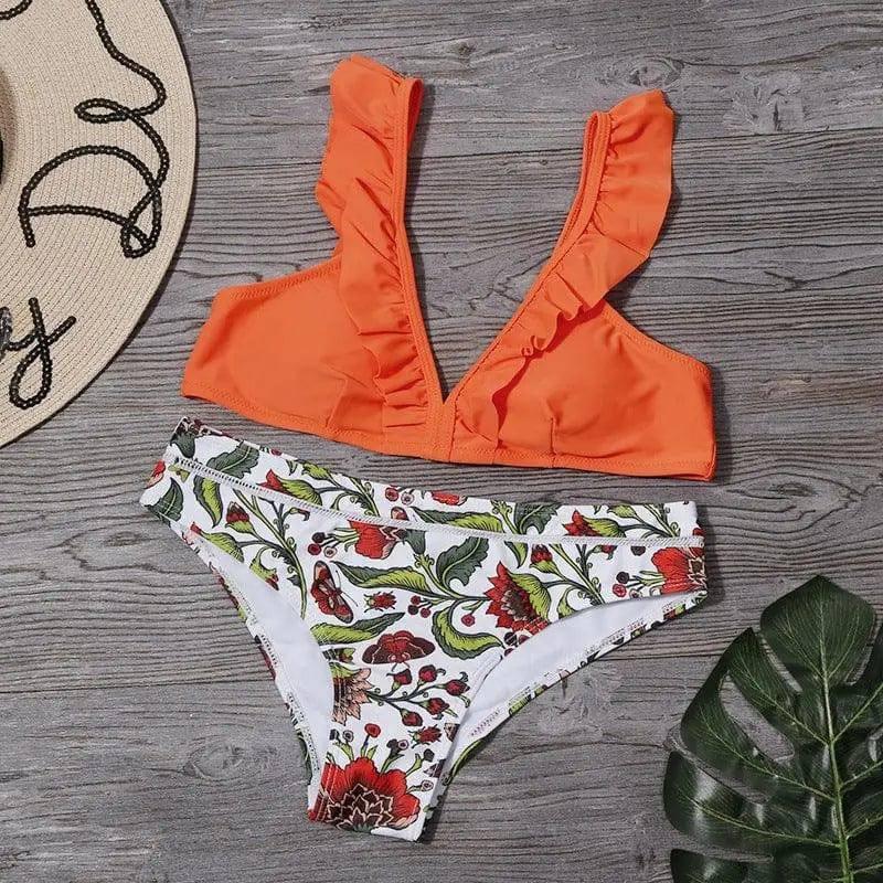 Ruffled split bikini-Orange-5