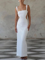 Elegant Silver Sequin Backless Maxi Dress-White-6