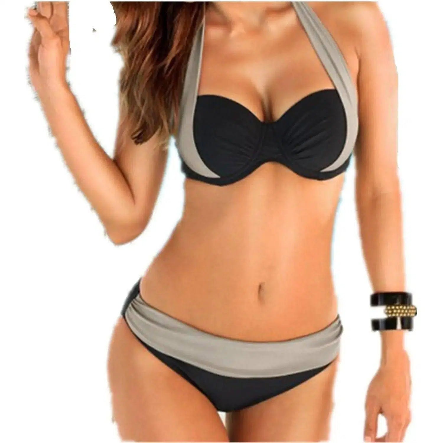 Sexy Bikini High Waist Swimsuit Women Halter-Grey-5