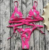 Sexy Cactus Print Bikini Brazilian Bikini Cheeky Bikini Set-RoseRed-2