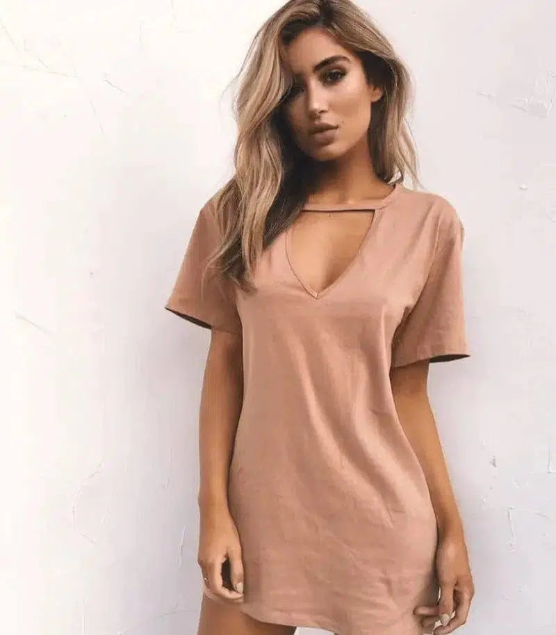 deep V short-sleeved T-shirt loose casual dress-38