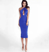 dress hanging neck nightclub bag hip skirt midi dress-Blue-15