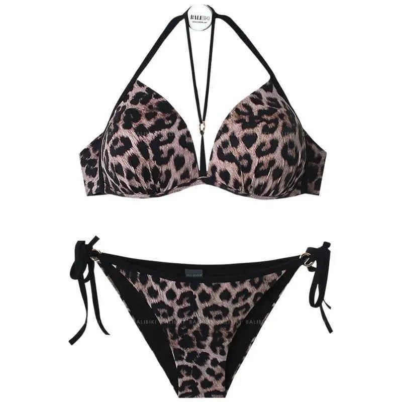 Sexy Leopard Bikini Three-point Small Breasts Gathered-1