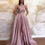 Sexy Slit Slanted Shoulder Dress Long Skirt Evening Dress-5