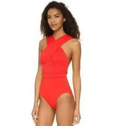 sexy solid color chest cross cover belly slimming conjoined-Red-1