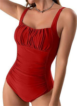 Sexy Square Neck One-piece Bikini Summer New Solid Color-Red-12