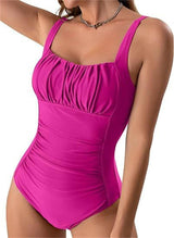 Square Neck One-piece Bikini Summer New Solid Color-Pink-18