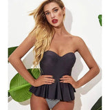 Sexy Triangle Tube Top Pleated Skirt Split Swimsuit Women-Grey-1