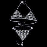 Shiny Sexy Bikini Set with Rhinestone Hollow Flower Body-Silver-7