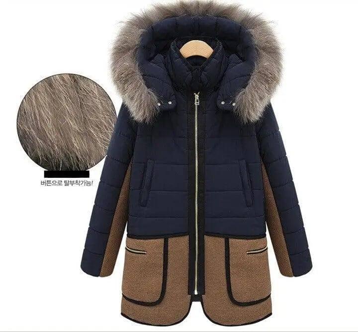 slim plus size hooded padded coat-NavyBlue-2