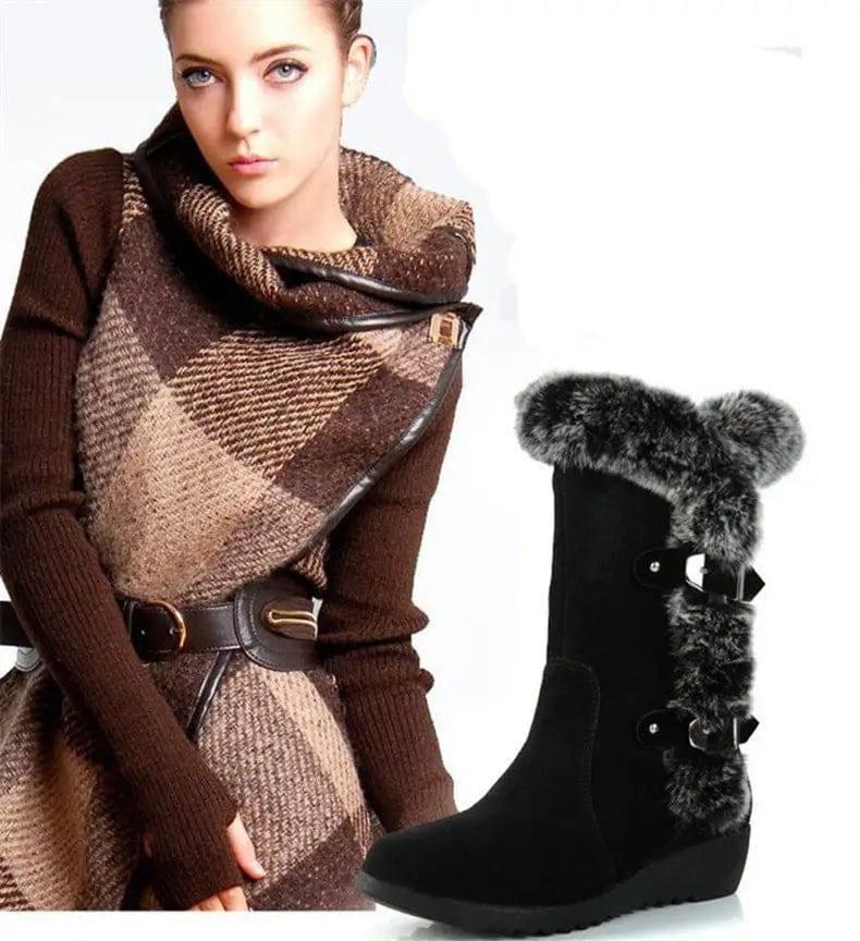 Snow Boots Mid-calf Faux Fur Plush Winter Women Boots-5